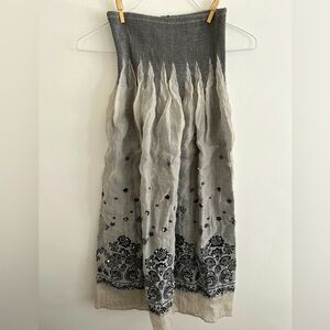 Lapis Gray Strapless Dress with pattern accents.
